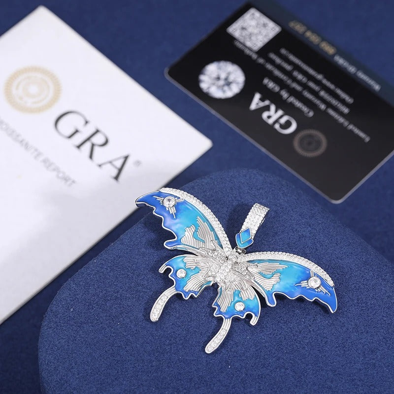 Personalized Moissanite Certified Enamel Butterfly Pendant Necklace for Man Woman 925 Sterling Silver Hip Hop Jewelry Necklace