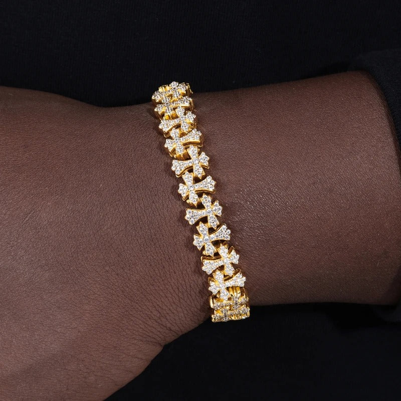 925 Silver Gothic Cross Moissanite Bracelet - Moissanite Unisex Chain Jewelry | Christmas Gift