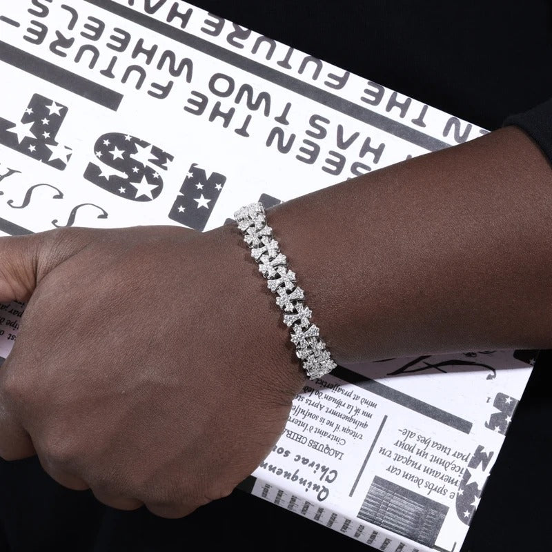 925 Silver Gothic Cross Moissanite Bracelet - Moissanite Unisex Chain Jewelry | Christmas Gift