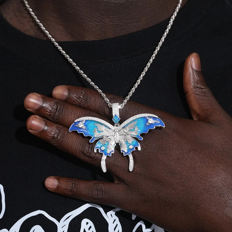 Personalized Moissanite Certified Enamel Butterfly Pendant Necklace for Man Woman 925 Sterling Silver Hip Hop Jewelry Necklace