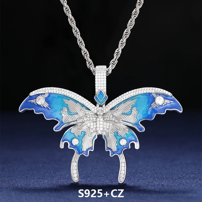 Personalized Moissanite Certified Enamel Butterfly Pendant Necklace for Man Woman 925 Sterling Silver Hip Hop Jewelry Necklace