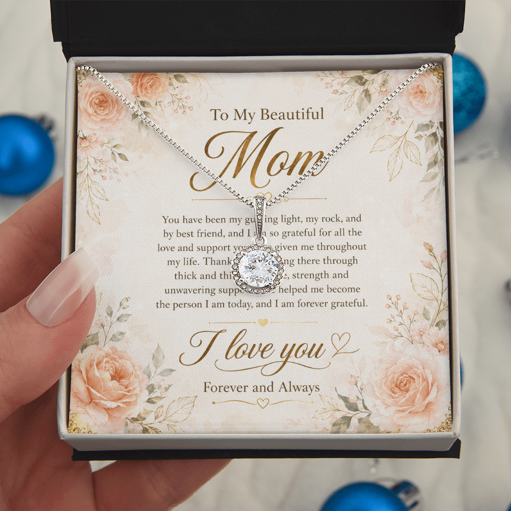 Elegant white gold necklace for mother in luxury gift box