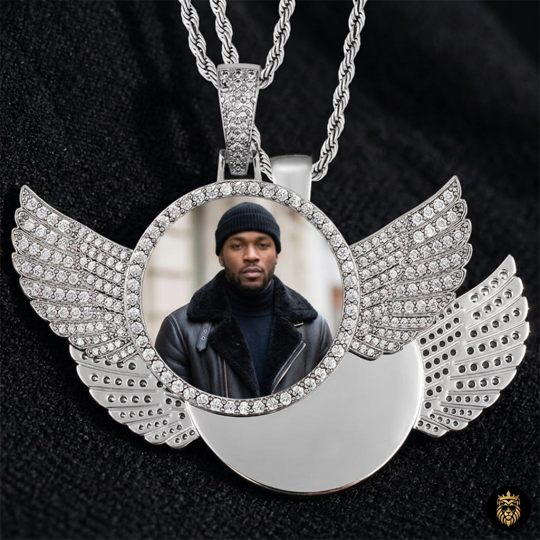 Personalized memorial necklace gift with angel wings design
