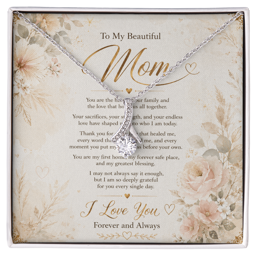 Mother’s Day necklace for mom with ribbon-shaped pendant design