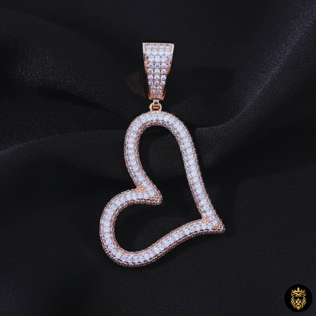 Close-up of cubic zirconia stones on heart-shaped pendant

