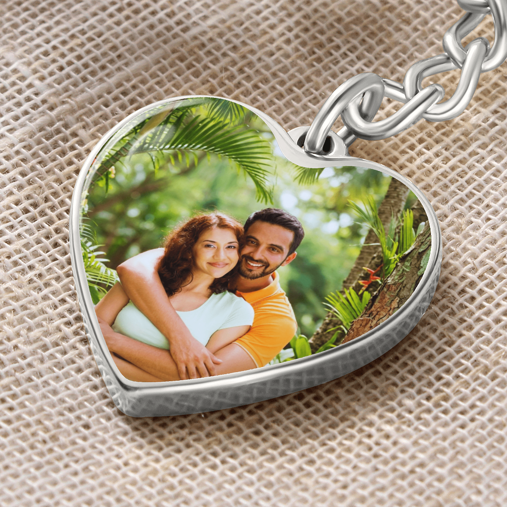Personalized heart keychain with curb chain attachment for women
