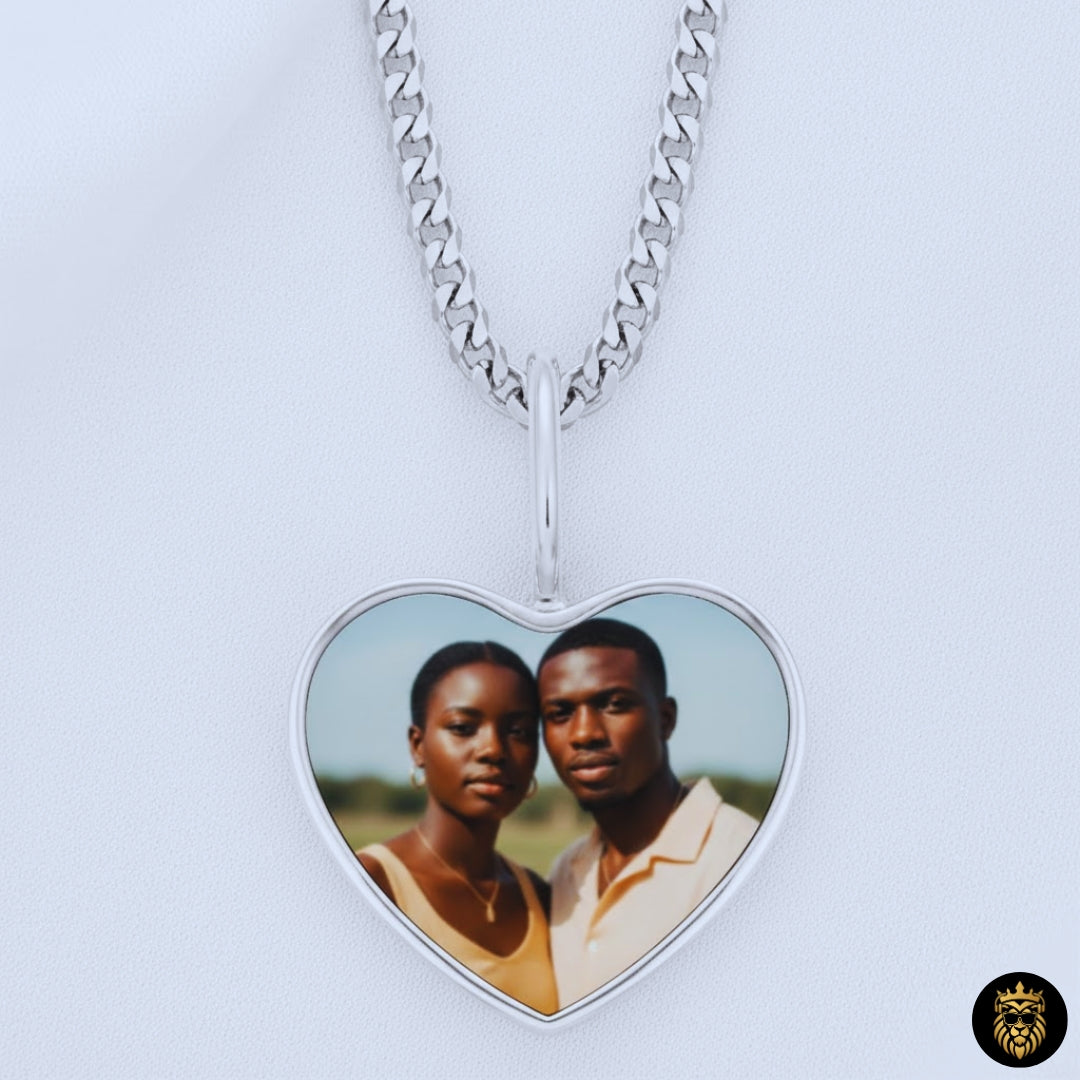 Personalized gold heart photo pendant necklace with uploaded image
