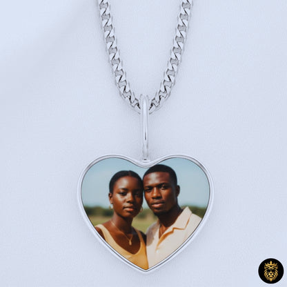 Personalized gold heart photo pendant necklace with uploaded image
