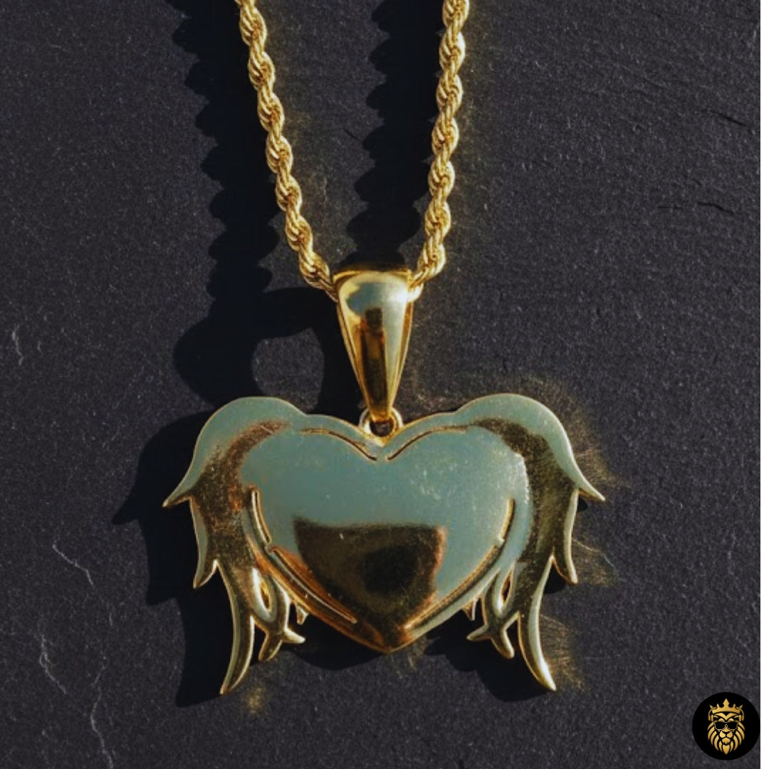 Elegant heart medallion necklace worn by model
