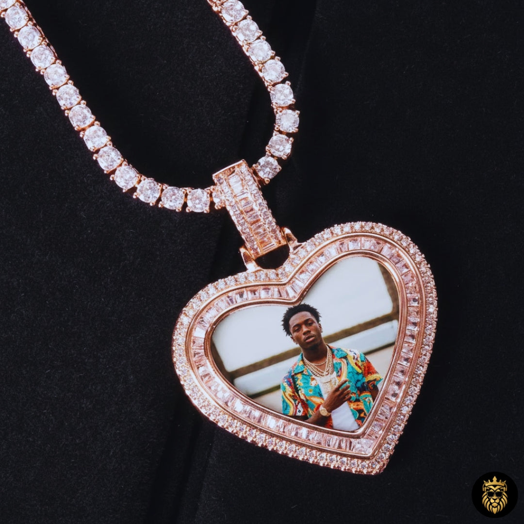 Heart-shaped gold pendant necklace with engraved personal image

