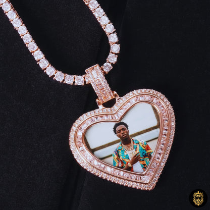 Heart-shaped gold pendant necklace with engraved personal image
