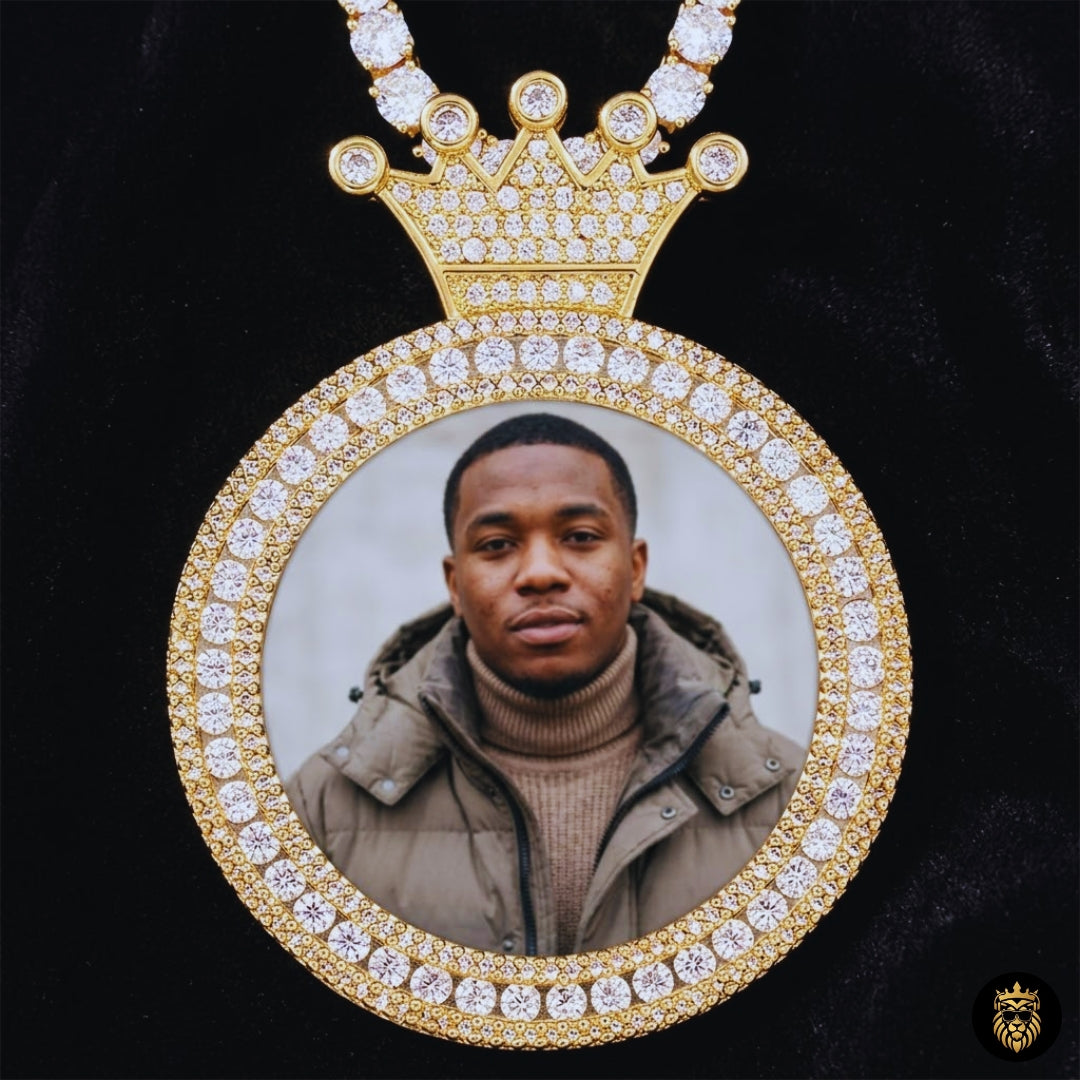 Personalized gold king medallion necklace with custom photo