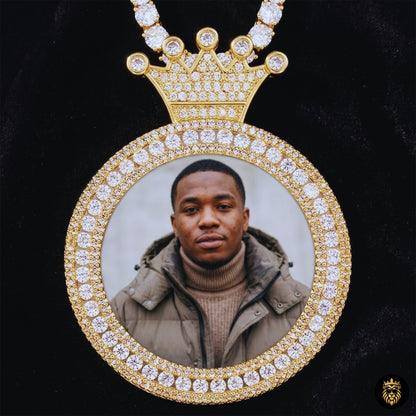 Personalized gold king medallion necklace with custom photo