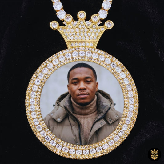 Personalized gold king medallion necklace with custom photo