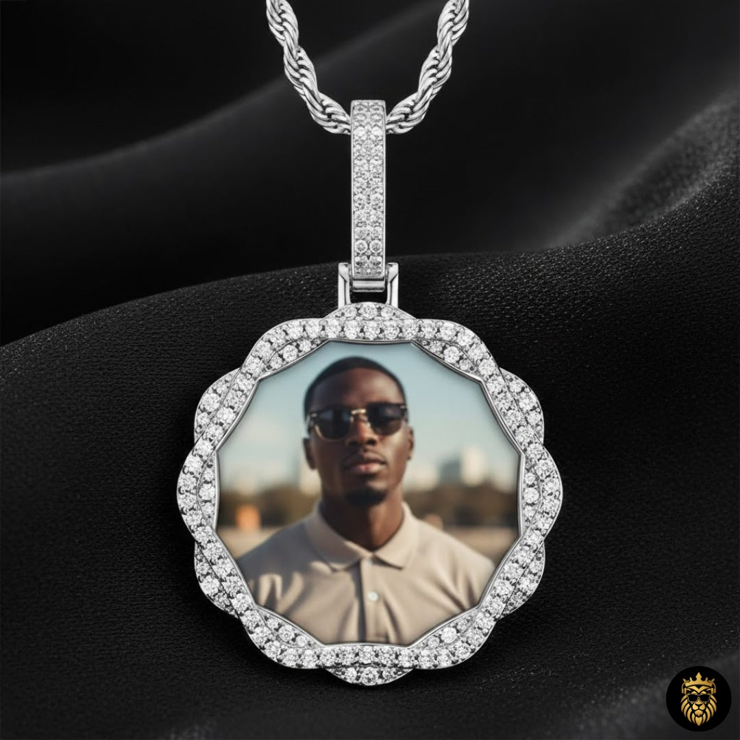 Personalized crystal pendant necklace showing custom image inside

