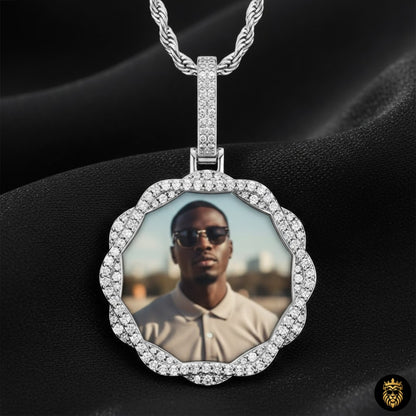 Personalized crystal pendant necklace showing custom image inside
