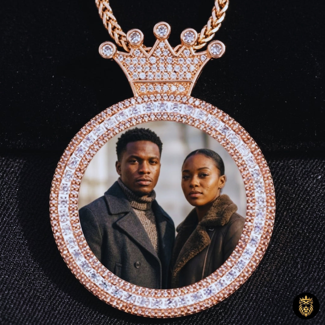 Gold custom picture pendant necklace close-up view