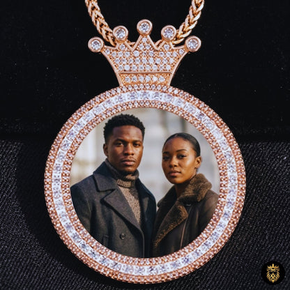Gold custom picture pendant necklace close-up view