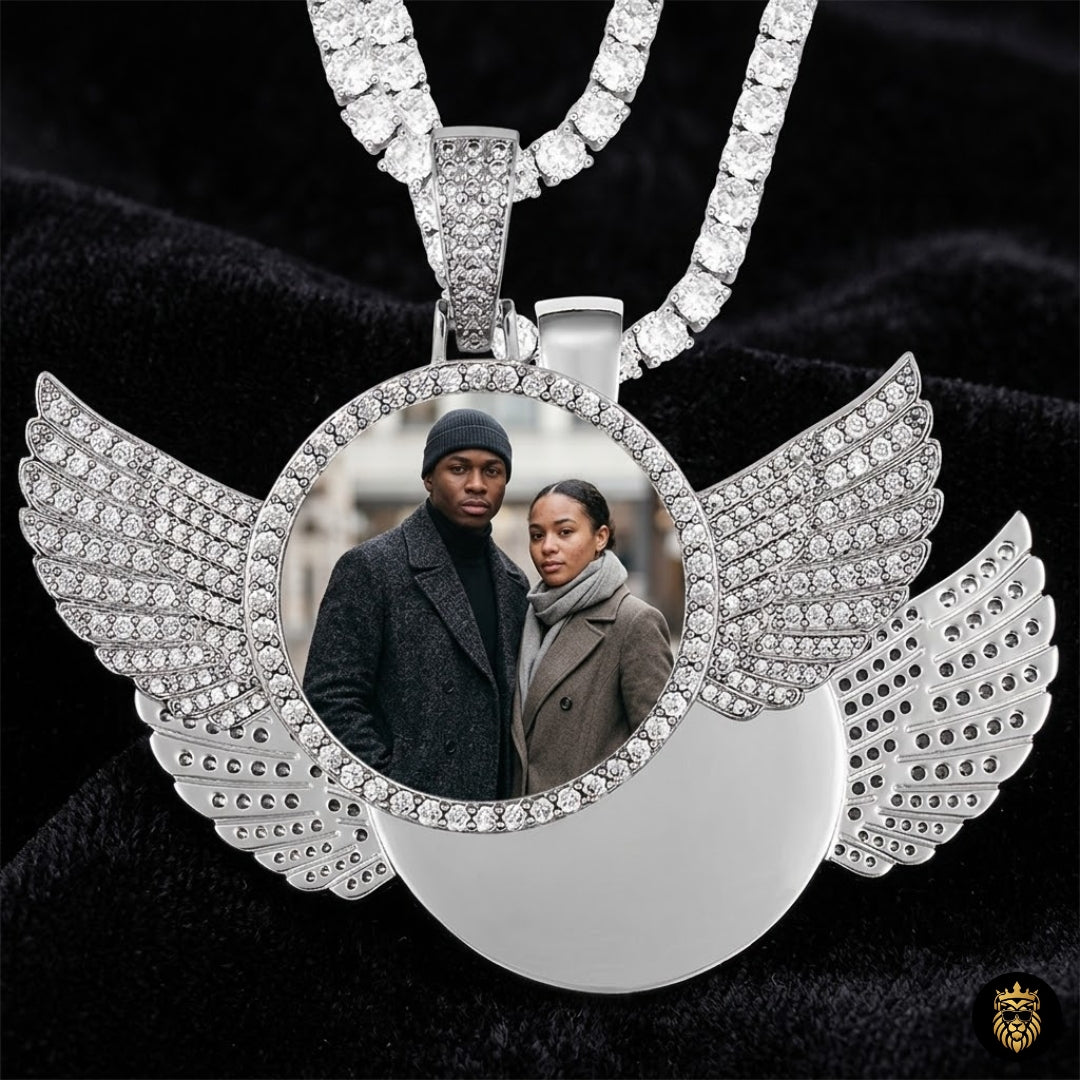 Personalized angel wings necklace with custom photo insert