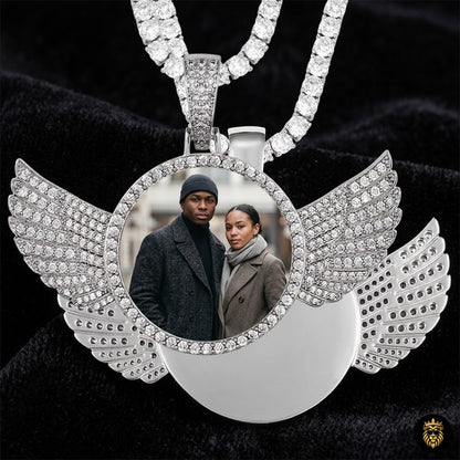 Personalized angel wings necklace with custom photo insert