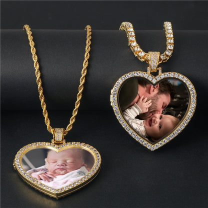 Custom Heart Photo Medallions Necklace