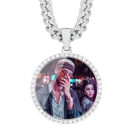 18K Gold Medallion Necklace- 12MM Cuban Chain Photo Medallion Necklace For Men