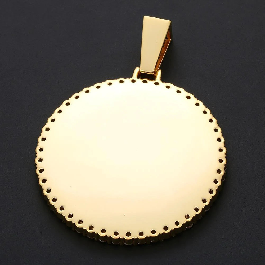 18K Gold Medallion Necklace- 12MM Cuban Chain Photo Medallion Necklace For Men
