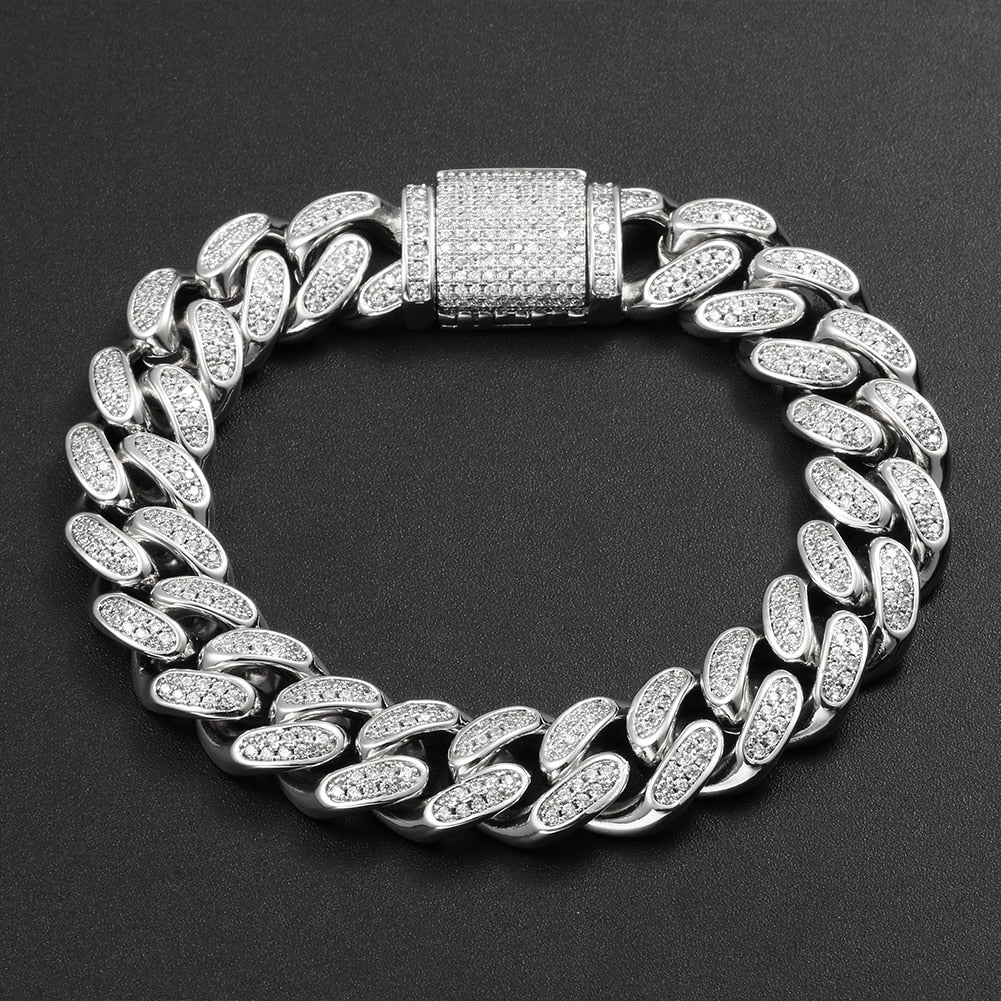 Miami Curb Rhinestone Cuban Chain Bracelet 2025- AAA+ Cubic Zirconia Hip Hop Bracelet