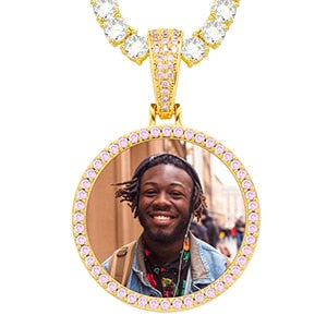 Pink AAA Cubic Zircon Custom Photo Medallion Necklace