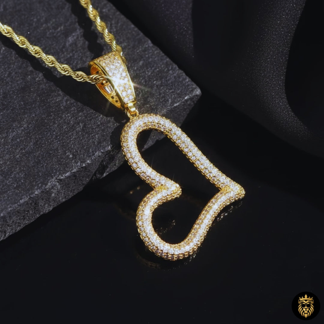 Premium gold heart necklace shining under studio lighting
