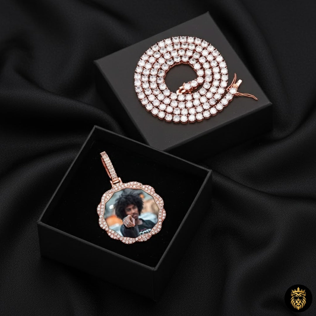 Elegant personalized necklace with round crystal photo pendant
