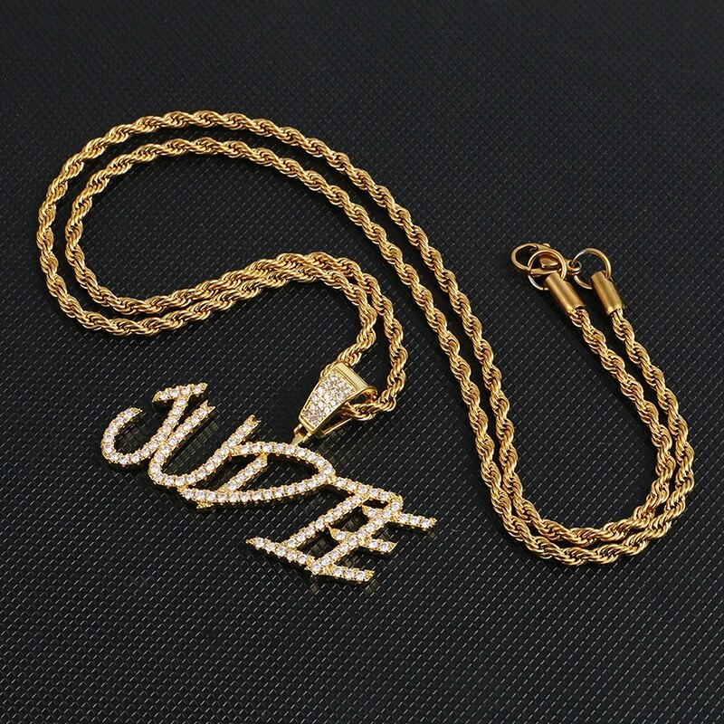 Personalized Premium Initial Letter Nameplate Necklace- Iced Out Hip Hop Name Necklace