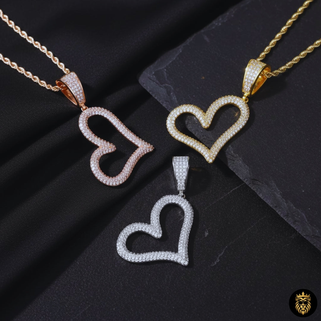 Open heart necklace with detailed CZ stone setting
