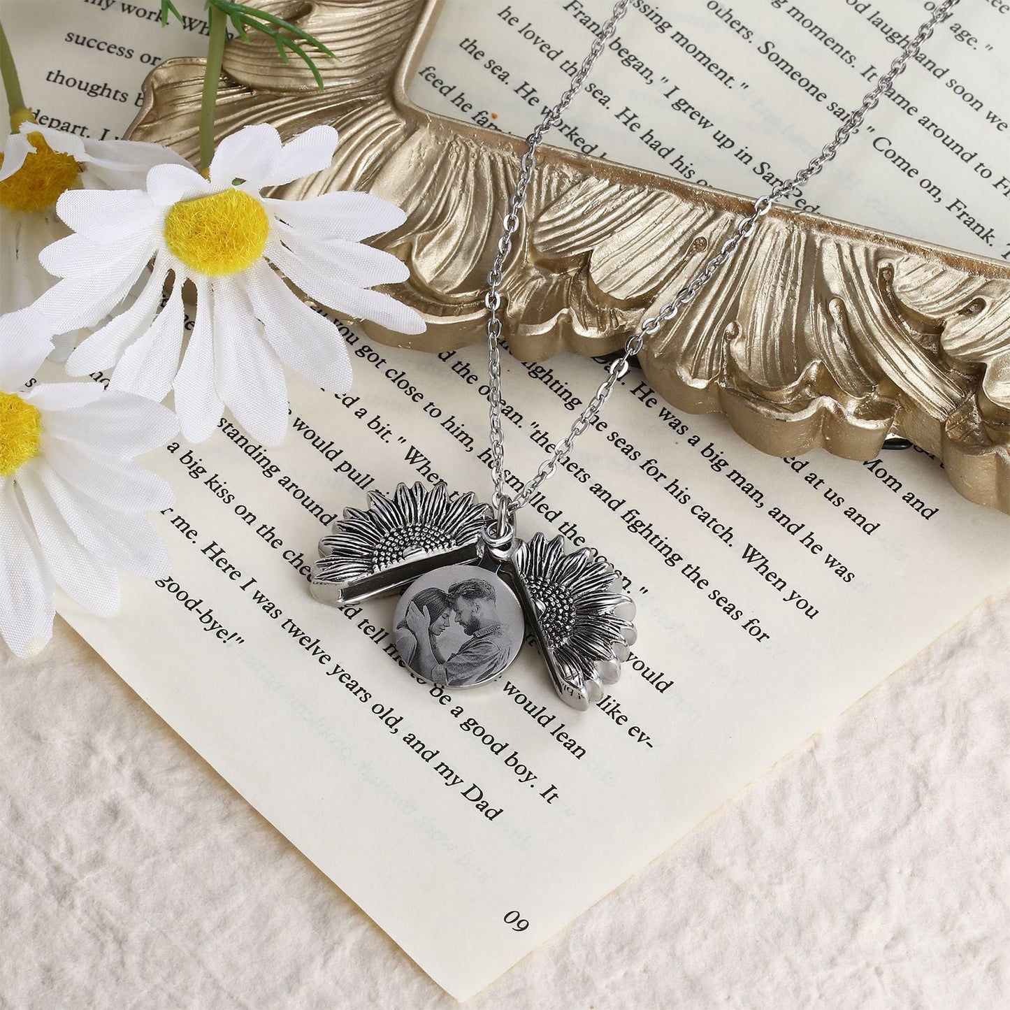 2025 New Arrival Sunflower Custom Photo Locket Necklace For Women