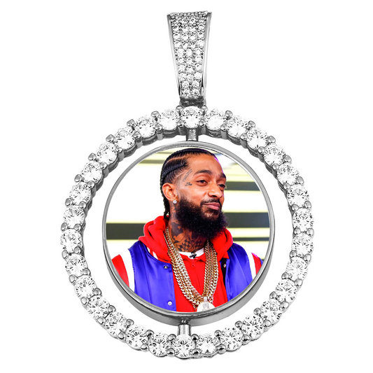 Custom Photo Round Rotated Medallion Memory Pendant Necklace- Silver Medallion Necklace For Men and Women