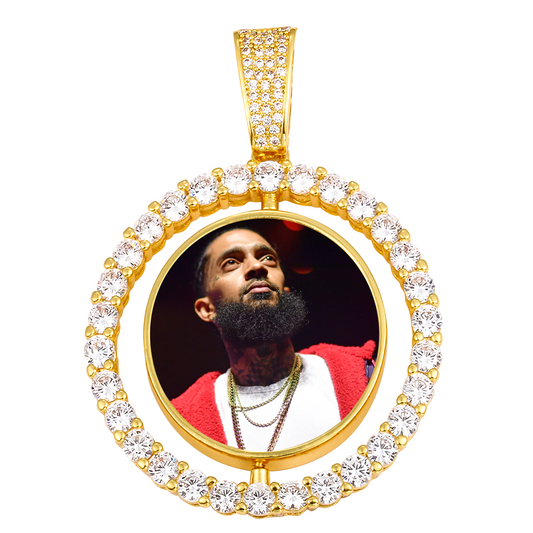 Custom Photo Round Rotated Medallion Memory Pendant Necklace- Golden Medallion Necklace For Men and Women