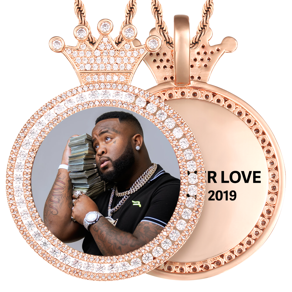 Custom Photo Round King Medallion Memory Pendant Necklace- Rose Gold Medallion Necklace Gift For Mom