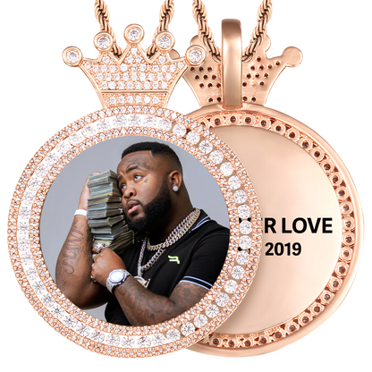 Custom Photo Round King Medallion Memory Pendant Necklace- Rose Gold Medallion Necklace Gift For Mom
