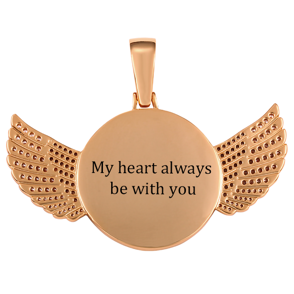 Custom Photo Wings Medallion Memory Pendant Necklace- Rose Gold Medallion Necklace For Men and Women