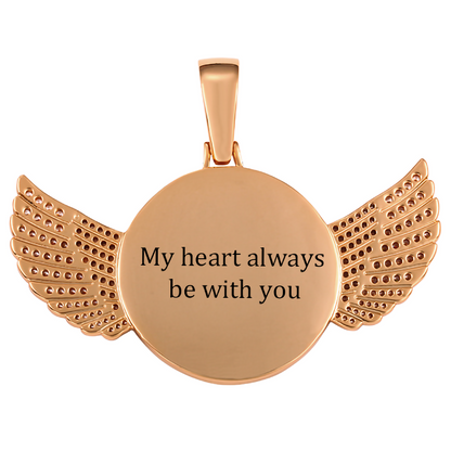 Custom Photo Wings Medallion Memory Pendant Necklace- Rose Gold Medallion Necklace For Men and Women