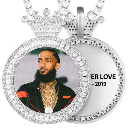 Custom Photo Round King Medallion Memory Pendant Necklace- Silver Medallion Necklace For Men and Women