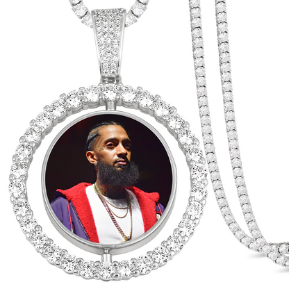 Custom Photo Round Rotated Medallion Memory Pendant Necklace- Silver Medallion Necklace For Men and Women