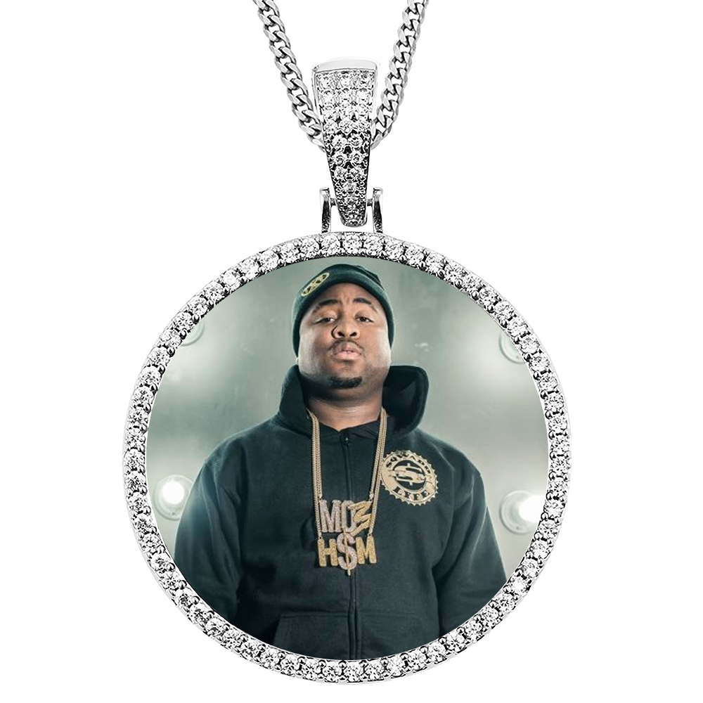 18k Iced Out Silver Medallion Picture Necklace- Personalized Gift For Mom
