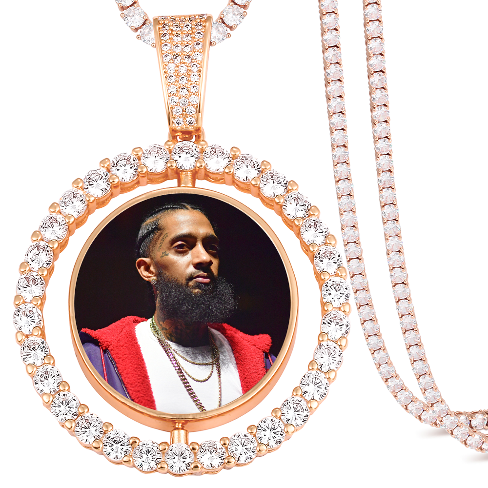 Custom Photo Round Rotated Medallion Memory Pendant Necklace- Rose Gold Medallion Necklace For Men and Women