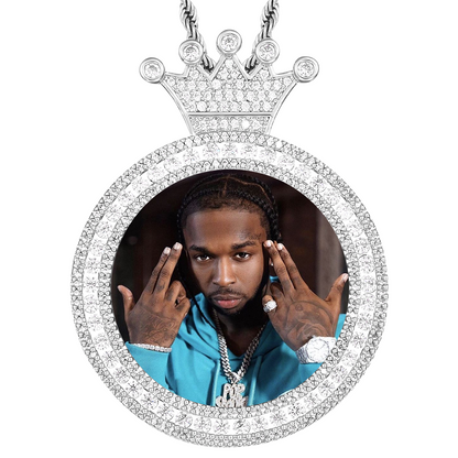 Custom Photo Round King Medallion Memory Pendant Necklace- Silver Medallion Necklace For Men and Women