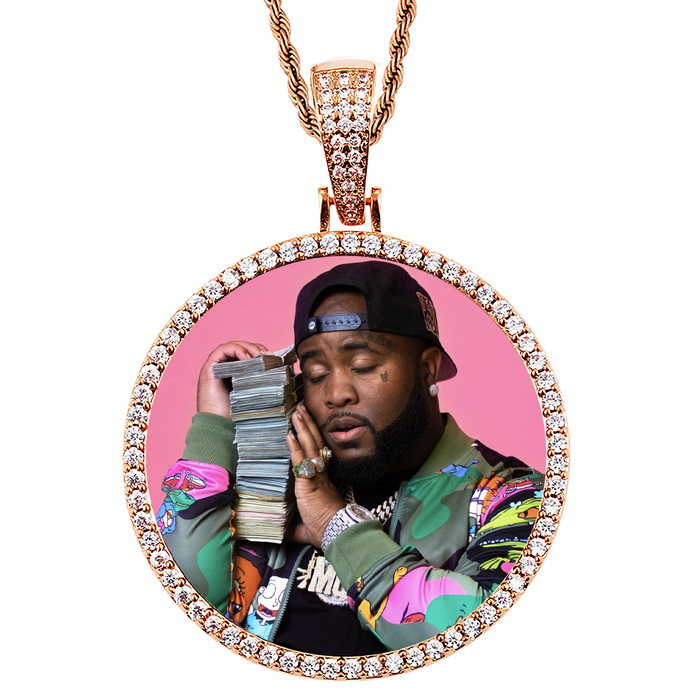18k Iced Out Rose Gold Medallion Picture Necklace- Personalized Gift For Women