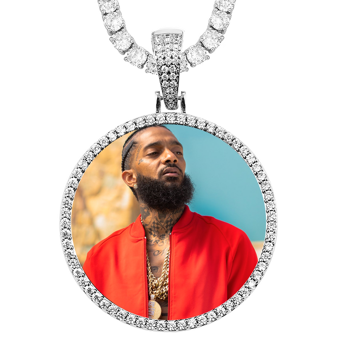 18k Iced Out Silver Medallion Picture Necklace- Personalized Gift For Mom