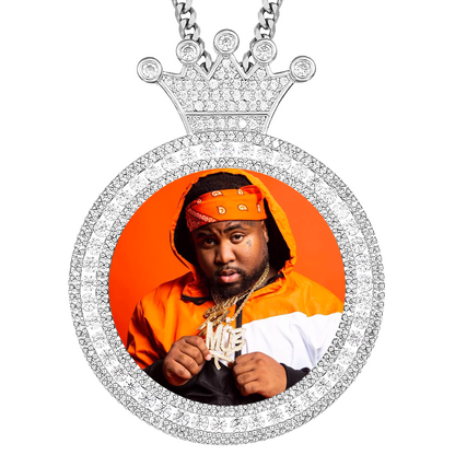 Custom Photo Round King Medallion Memory Pendant Necklace- Silver Medallion Necklace For Men and Women
