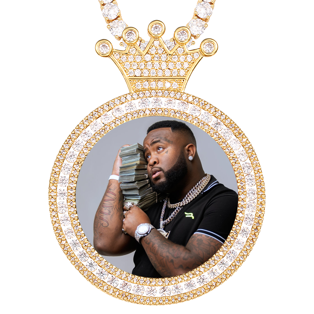 Personalized Photo Round King Medallion Memory Pendant Necklace- Golden Medallion Necklace For Special Gift