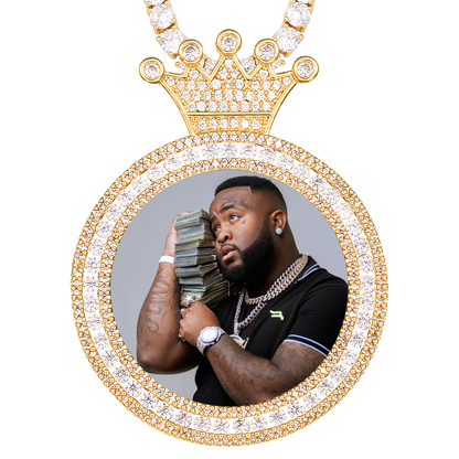 Personalized Photo Round King Medallion Memory Pendant Necklace- Golden Medallion Necklace For Special Gift